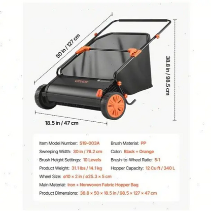 Heavy-Duty Lawn Sweeper with 4 Spinning Brushes, Rolling Leaf & Acorn Collector for Yard, Lawn & Driveway