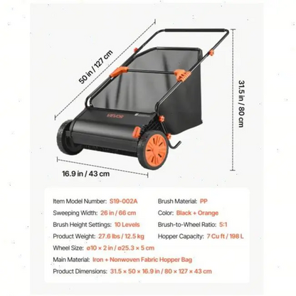Heavy-Duty Lawn Sweeper with 4 Spinning Brushes, Rolling Leaf & Acorn Collector for Yard, Lawn & Driveway