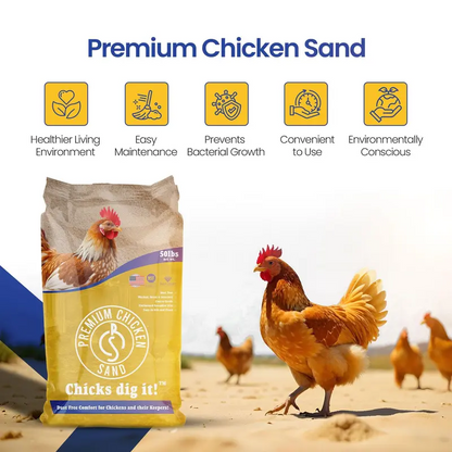 Chicken Coop Sand Bedding 50 Lb Bag – Natural Absorbent Poultry Bedding for Moisture & Odor Control, Comfortable Ground Cover, Easy Coop Cleaning & Long-Lasting Use