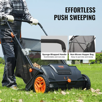 Heavy-Duty Lawn Sweeper with 4 Spinning Brushes, Rolling Leaf & Acorn Collector for Yard, Lawn & Driveway