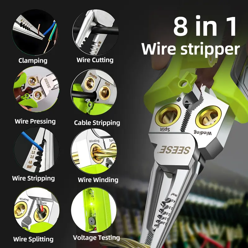 ✅ 8-in-1 Wire Stripper Pliers with Voltage Tester, Multifunctional Electrical Tool for Cutting, Stripping, Crimping & Pulling Wires