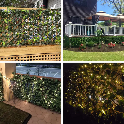 Expandable Artificial Ivy Privacy Fence Screen 22" x 120" with Willow Wood Lattice, Realistic UV Resistant Leaves, Retractable Garden Trellis Panel for Backyard Patio & Outdoor Decoration