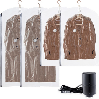 Clear Hanging Vacuum Storage Bags, Space Saving Clothing Organizer Bags for Closet, Suits, Jackets and Garments