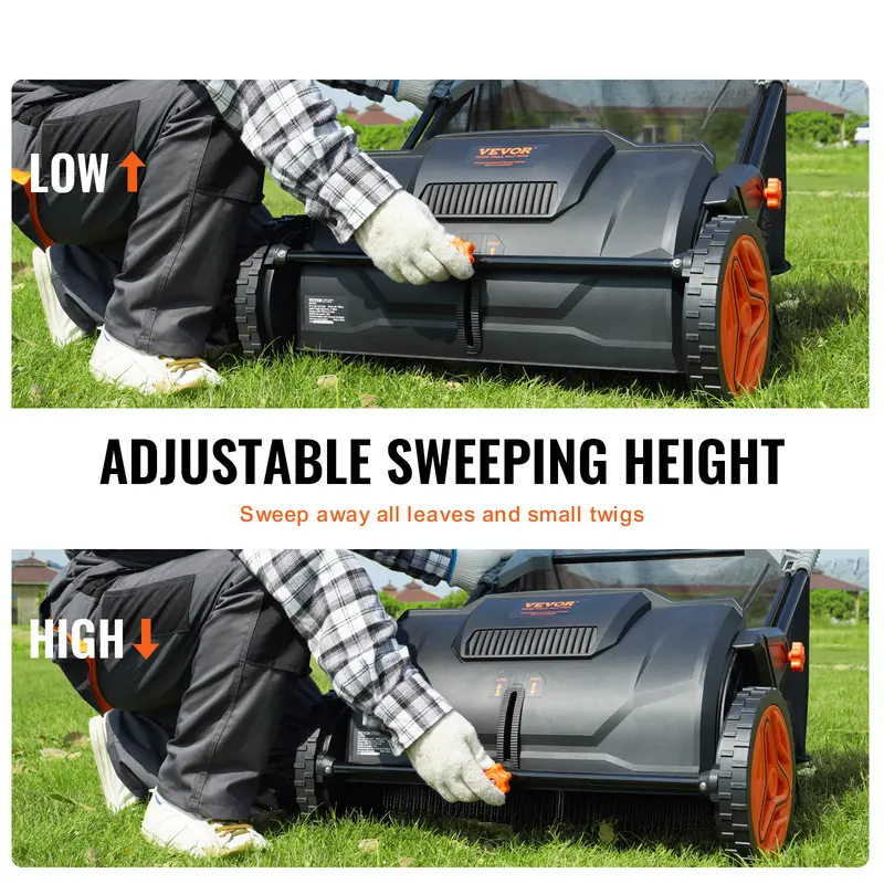 Heavy-Duty Lawn Sweeper with 4 Spinning Brushes, Rolling Leaf & Acorn Collector for Yard, Lawn & Driveway