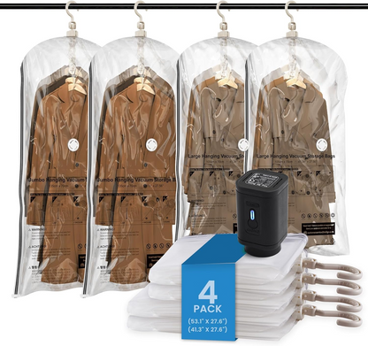 Clear Hanging Vacuum Storage Bags, Space Saving Clothing Organizer Bags for Closet, Suits, Jackets and Garments