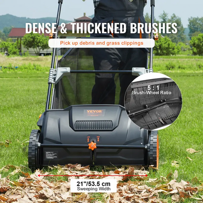 Heavy-Duty Lawn Sweeper with 4 Spinning Brushes, Rolling Leaf & Acorn Collector for Yard, Lawn & Driveway