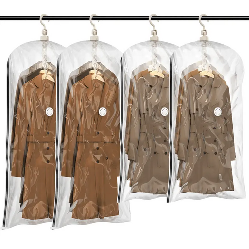Clear Hanging Vacuum Storage Bags, Space Saving Clothing Organizer Bags for Closet, Suits, Jackets and Garments