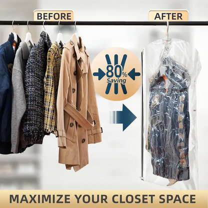 Clear Hanging Vacuum Storage Bags, Space Saving Clothing Organizer Bags for Closet, Suits, Jackets and Garments