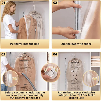 Clear Hanging Vacuum Storage Bags, Space Saving Clothing Organizer Bags for Closet, Suits, Jackets and Garments