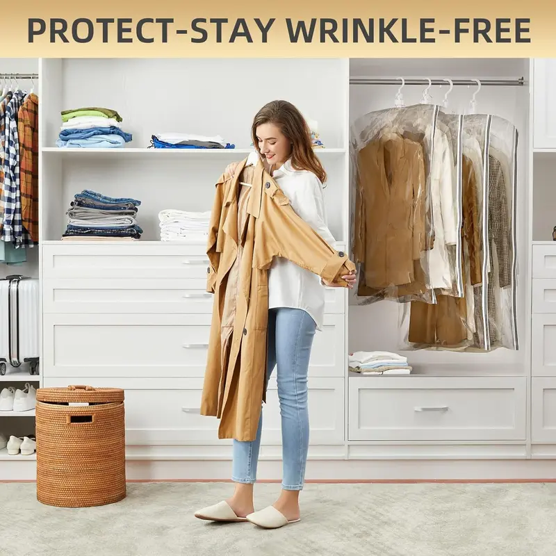 Clear Hanging Vacuum Storage Bags, Space Saving Clothing Organizer Bags for Closet, Suits, Jackets and Garments