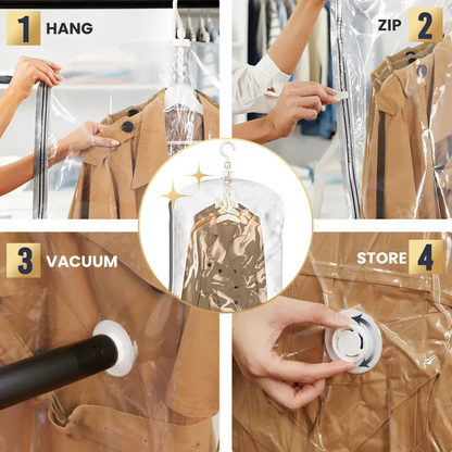 Clear Hanging Vacuum Storage Bags, Space Saving Clothing Organizer Bags for Closet, Suits, Jackets and Garments