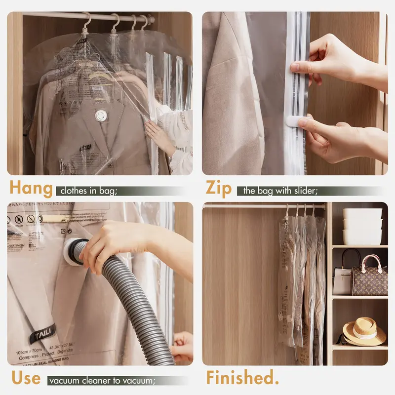 Clear Hanging Vacuum Storage Bags, Space Saving Clothing Organizer Bags for Closet, Suits, Jackets and Garments