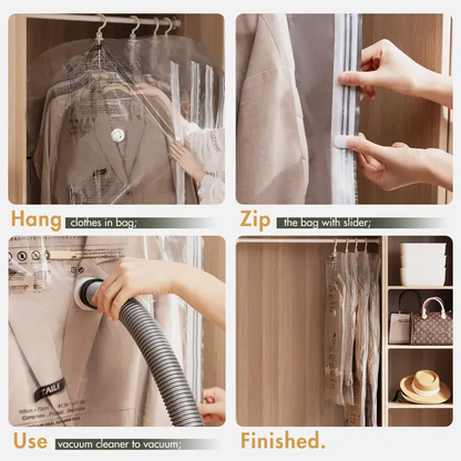 Clear Hanging Vacuum Storage Bags, Space Saving Clothing Organizer Bags for Closet, Suits, Jackets and Garments