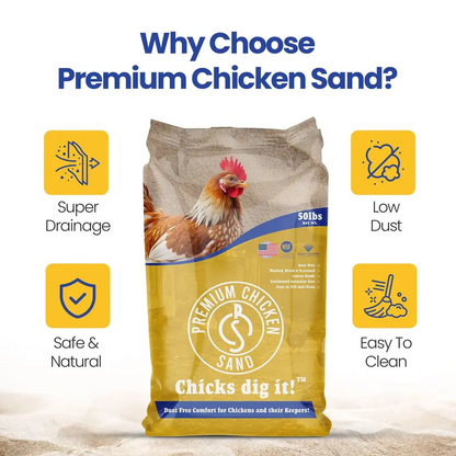 Chicken Coop Sand Bedding 50 Lb Bag – Natural Absorbent Poultry Bedding for Moisture & Odor Control, Comfortable Ground Cover, Easy Coop Cleaning & Long-Lasting Use