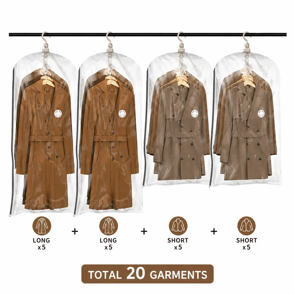Clear Hanging Vacuum Storage Bags, Space Saving Clothing Organizer Bags for Closet, Suits, Jackets and Garments