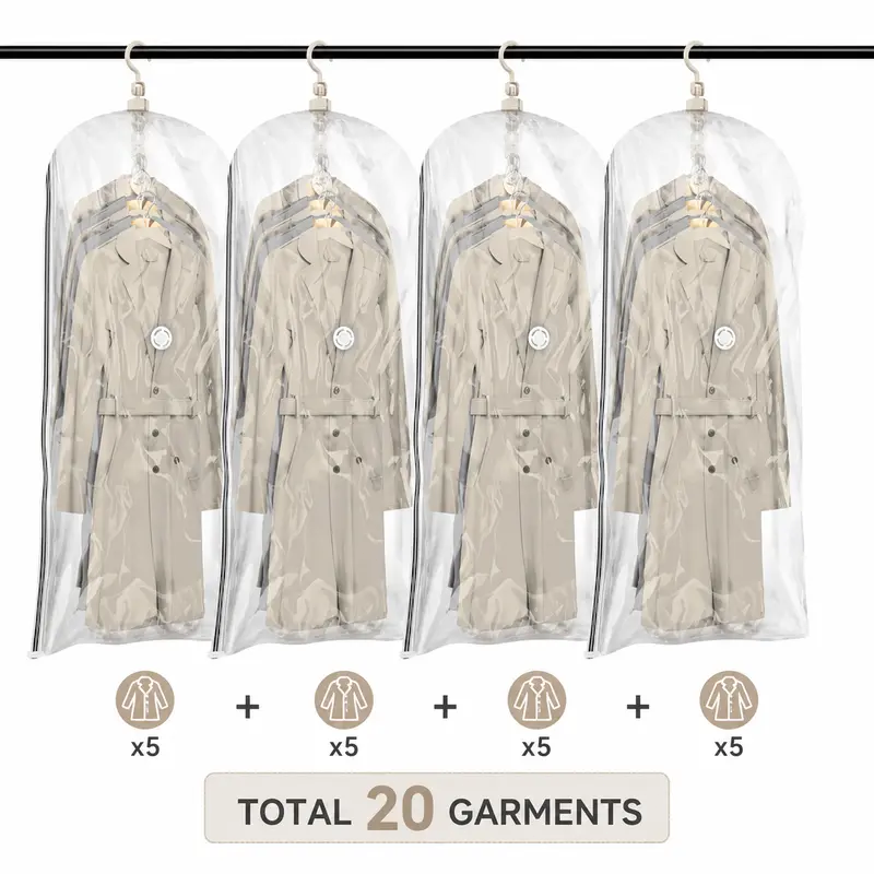 Clear Hanging Vacuum Storage Bags, Space Saving Clothing Organizer Bags for Closet, Suits, Jackets and Garments