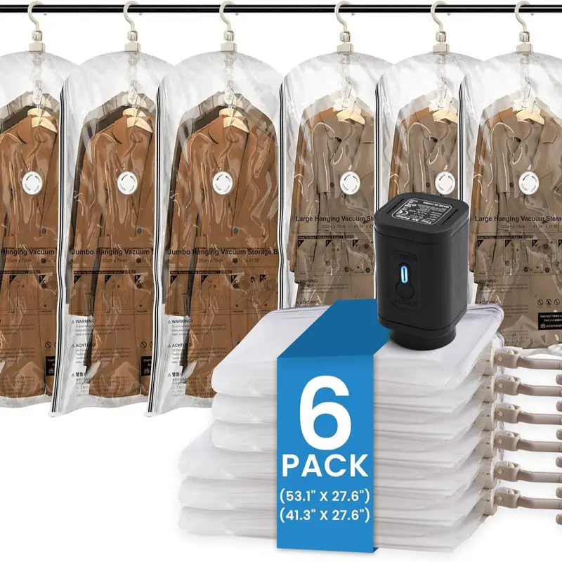 Clear Hanging Vacuum Storage Bags, Space Saving Clothing Organizer Bags for Closet, Suits, Jackets and Garments