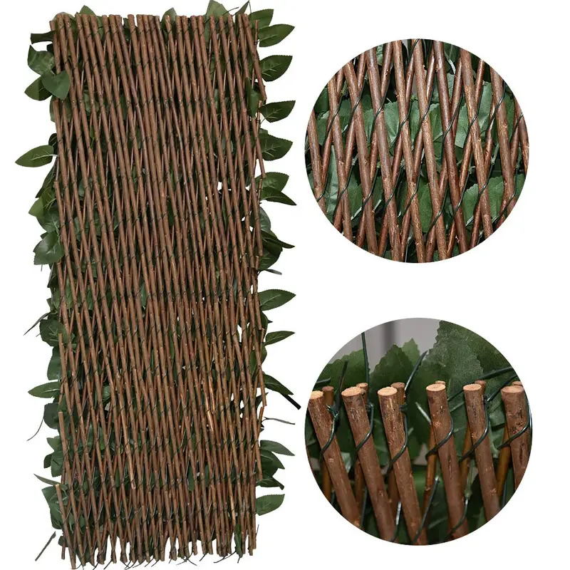 Expandable Artificial Ivy Privacy Fence Screen 22" x 120" with Willow Wood Lattice, Realistic UV Resistant Leaves, Retractable Garden Trellis Panel for Backyard Patio & Outdoor Decoration