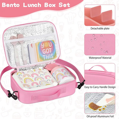 Kids Bento Lunch Box Set – 5 Compartment Leak-Proof Food Container with 12oz Soup Thermos & Insulated School Lunch Bag