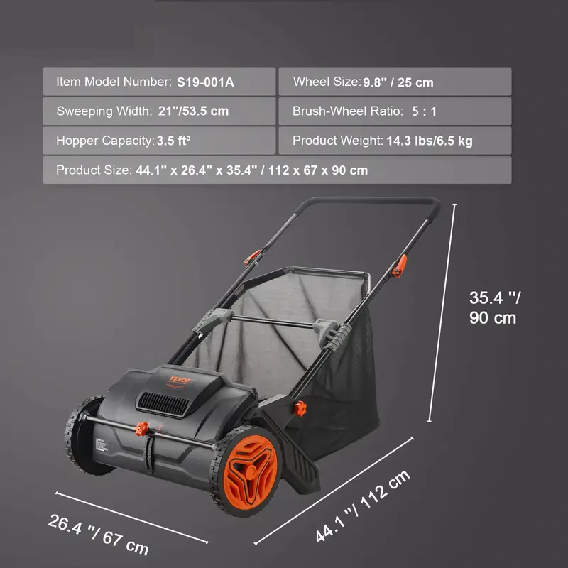 Heavy-Duty Lawn Sweeper with 4 Spinning Brushes, Rolling Leaf & Acorn Collector for Yard, Lawn & Driveway