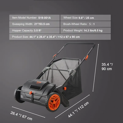 Heavy-Duty Lawn Sweeper with 4 Spinning Brushes, Rolling Leaf & Acorn Collector for Yard, Lawn & Driveway