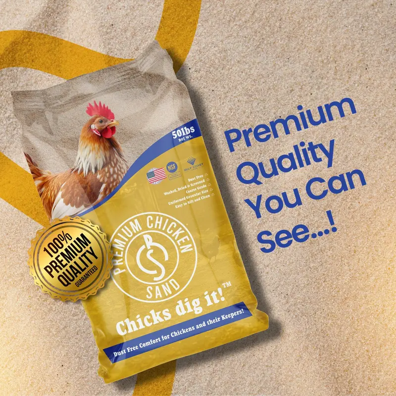 Chicken Coop Sand Bedding 50 Lb Bag – Natural Absorbent Poultry Bedding for Moisture & Odor Control, Comfortable Ground Cover, Easy Coop Cleaning & Long-Lasting Use