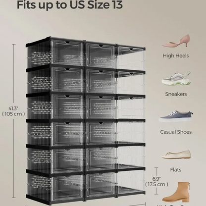 ✅ 3-Layer Transparent Storage Organizer, 6-Cube Foldable Stackable Shoe Rack, Portable Closet Storage Cabinet for Home, Bedroom & Small Spaces
