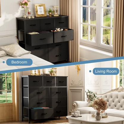 9 Drawer Storage Tower with Fabric Bins, Sturdy Metal Frame Dresser Organizer for Bedroom, Closet, and Home