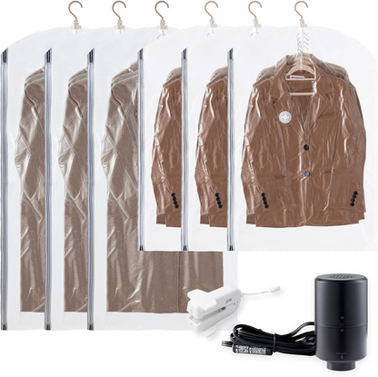 Clear Hanging Vacuum Storage Bags, Space Saving Clothing Organizer Bags for Closet, Suits, Jackets and Garments